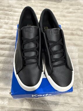 Keds Black Leather Low-Top Sneakers with White Sole